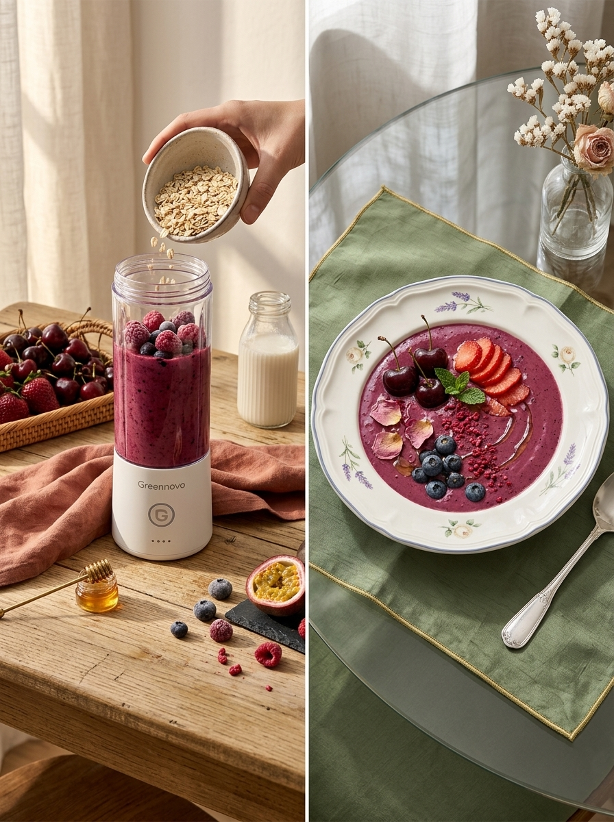 Frühstücksidee mit einem Beeren-Smoothie
